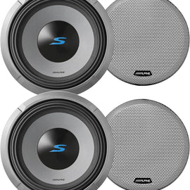 Alpine 2- S2-W12D4 12" S-Series Dual 4 Ohm Car Subwoofer & 2 KTE-12G.3 Grille