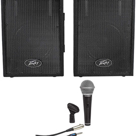 Peavey PVi10 (PAIR) 10" 100 Watt 2-Way Pro Audio Live Speakers+Samson Mic+Cable