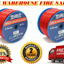 2 Absolute SPW-0-50RD 1/0 Gauge 50 FT Xtreme Twisted Power/Ground Battery Wire Cables Red