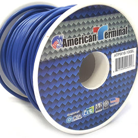 American Terminal ATPW16-100BL 16GA 100' Blue Primary Remote Power Ground Wire