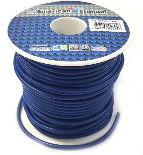American Terminal ATPW16-100BL 16GA 100' Blue Primary Remote Power Ground Wire