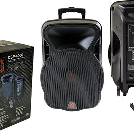 2 Mr. Dj DSP4000  15" 4000W Bluetooth DSP FM Radio USB Portable PA DJ Speaker & Stands Pair