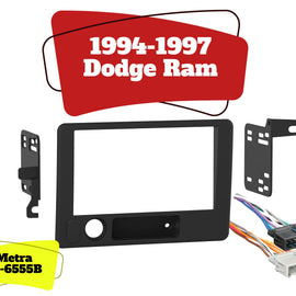 94-97 Dodge Ram Double Din Car Stereo Dash Kit Harness 95-6555B 70-1817