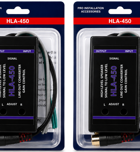 2 Absolute HLA450 2-Ch High-to-Low Line Output Converter Adjustable Speaker Level to RCA Converter