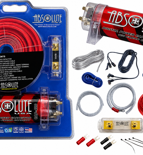 Absolute KITCAP0GARD 0 Gauge Amplifier Installation Kit & 4 Farad Digital Capacitor Package
