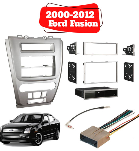 Metra 99-5821S Single or Double DIN Dash Kit for Ford Fusion 2010-2012 - Silver + 70-5520 Harness + 40-CR10 Antenna