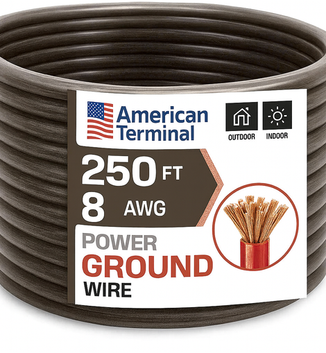 American Terminal ATP8G250BK 8GA 250' Black Power Ground Wire Car Audio Amplifier Marine Cable