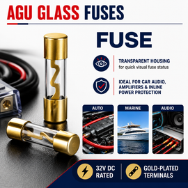 Absolute AGULB-30 5-Pack 30 Amp AGU Glass Fuses with Blue LED Blown Fuse Indicator