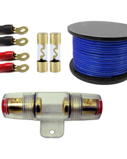 Absolute Inline AGU Fuse Holder + RT4 Ring Terminal + AGU100 Fuses + 4 Gauge Blue Power Cable