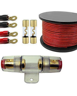 Patron 100 Amp Inline AGU Fuse Holder Fits 4 8 10 Gauge Wire with  RT4 4-Gauge Ring Terminal and AGU100 AGC Gold Standard Glass Fuses 100 Amp 12 Volts + 4 Gauge Power 20 Feet RED