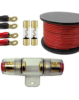 MK Audio 100 Amp Inline AGU Fuse Holder Fits 4 8 10 Gauge Wire with  RT4 4-Gauge Ring Terminal and AGU100 AGC Gold Standard Glass Fuses 100 Amp 12 Volts + 4 Gauge Power 20 Feet RED