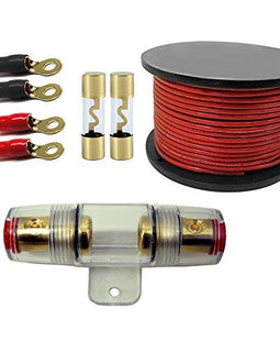 Absolute Inline AGU Fuse Holder + RT4 Ring Terminal + AGU100 Fuses + 4 Gauge Red Power Cable