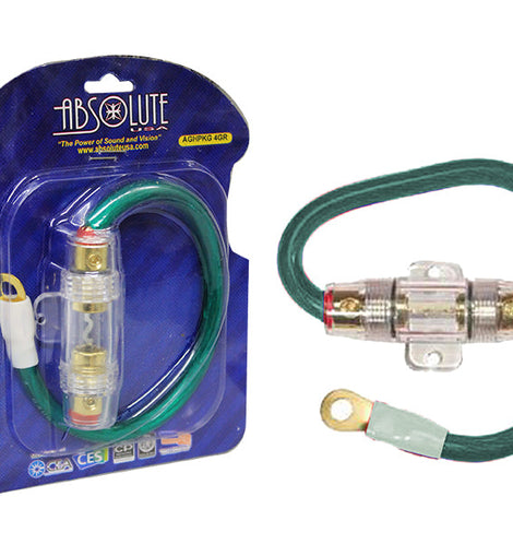 Absolute AGHPKG4GR 4 Gauge Green Power Cable and In-Line Fuse Kit with 60A Fuse and Ring Terminal