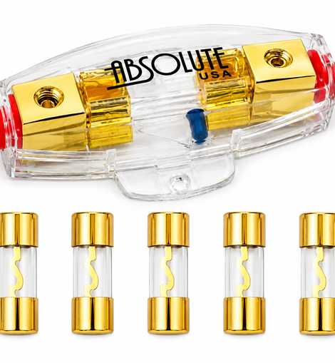Absolute AGHLB Inline AGU Fuse Holder Blue LED Blown Fuse Indicator + 30A fuses