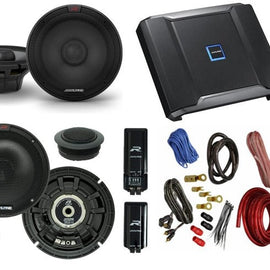 ALPINE R-S65.2 300w 6.5" Coaxial + ALPINE R-S65C.2 Component Speakers + Alpine R-A60F Amplifier + Absolute KIT4 4 Gauge Amp Kit