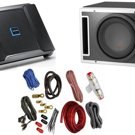 Alpine R-SB10V 10" 750W R-W10D4 Subwoofer + Ported Sub Enclosure Box + R-A75M Amp and Absolute 4 Gauge Amp Kit