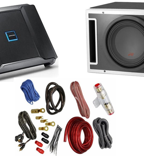 Alpine R-SB10V R-75M KIT4 R-SB10V Pre-Loaded R-Series 10-inch Subwoofer Enclosure, R-A75M 750 Watt Mono Amplifier, and 4 Gage Amp Wiring Kit