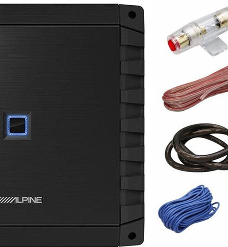 Alpine S2-A60M S-Series Class D 600 W Mono Subwoofer Amplifier + 4 Gauge Amp Kit