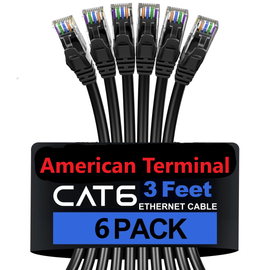 6 A-T 3' Cat6a Ethernet network patch cable RJ45 23AWG 600M solid copper wire 3' black