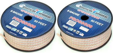 2 American Terminal PROS8G50 50' 8 Gauge PRO PA DJ Car Home Marine Audio Speaker Wire Cable Spool