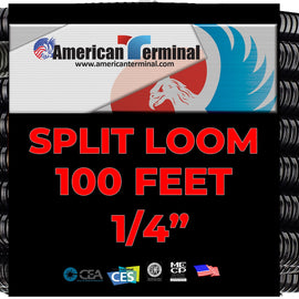 American Terminal 100 FT 1/4" INCH Split Loom Tubing Wire Conduit Hose Cover Auto Home Marine BlackMarine Black (Original Version)