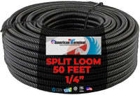 50' Feet 1/4" Black Split Loom Wire Flexible Tubing Wire Cover for Various Automotive, Home, Marine, Industrial Wiring Applications, Etc.