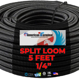 5 FT 1/4" INCH Split Loom Tubing Wire Conduit Hose Cover Auto Home Marine Black Marine Black