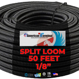 American Terminal ATSLT18-50 50' 1/8" 2.5mm Split Wire Loom Conduit Polyethylene Corrugated Tubing Sleeve Tube