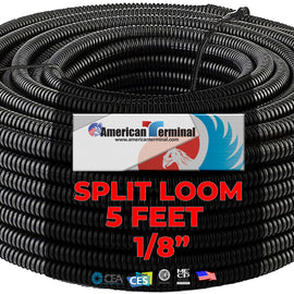 American Terminal ATSLT18-5 5' 1/8" 3.5mm Split Wire Loom Conduit Polyethylene Corrugated Tubing Sleeve Tube