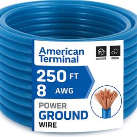 American Terminal ATP8G250BL 8GA 250' Blue Power Ground Wire Car Audio Amplifier Marine Cable