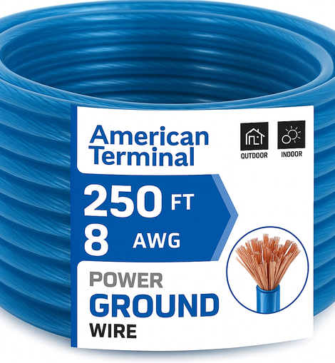 American Terminal ATP8G250BL 8GA 250' Blue Power Ground Wire Car Audio Amplifier Marine Cable