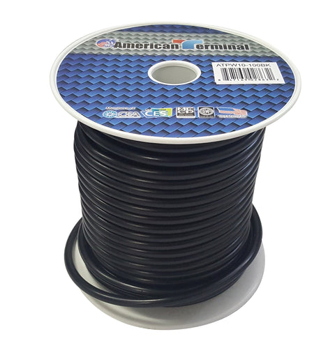 American Terminal ATPW10-100BK 10GA 100' Black Primary Remote Power Ground Wire