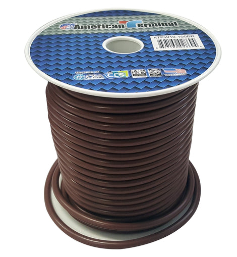 American Terminal ATPW10-100BR 10GA 100' Brown Primary Remote Power Ground Wire