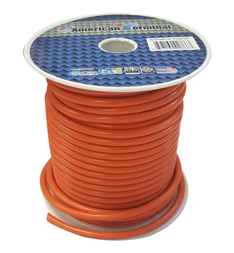 American Terminal ATPW10-100OR 10GA 100' Orange Primary Remote Power Ground Wire