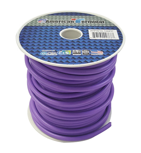 American Terminal ATPW10-100PP 10GA 100' Purple Primary Remote Power Ground Wire