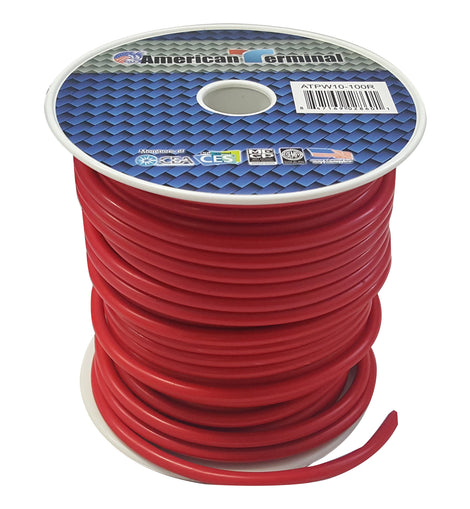American Terminal ATPW10-100R 10GA 100' Red Primary Remote Power Ground Wire