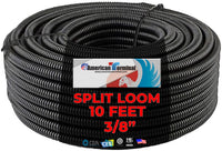 American Terminal 10 Ft. 3/8" Split Wire Loom Tubing Black Color Sleeve Tube