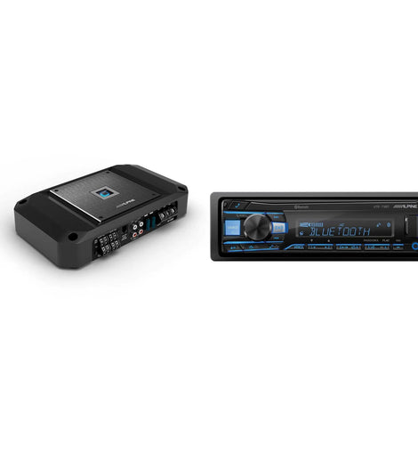 Alpine UTE-73BT Single Din Receiver + R2-A60F R-Series 4 Channel Amplifer