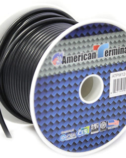 American Terminal ATPW12-100BK<br/> 12 Gauge 100 Feet Wire Black Power Ground Primary Stranded Copper Clad