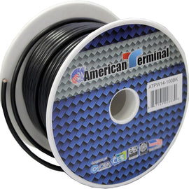 American Terminal ATPW14-100BK<br/> 14 Gauge 100 Feet Wire Black Power Ground Primary Stranded Copper Clad