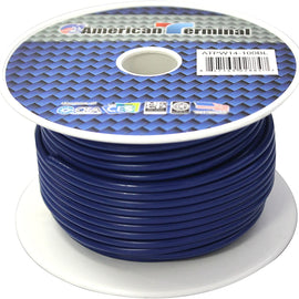 American Terminal ATPW14-100BL<br/> 14 Gauge 100 Feet Wire Blue Power Ground Primary Stranded Copper Clad