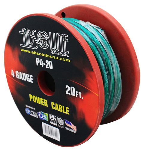 Absolute P4-20GR 20' 4-Gauge Green Copper Mix Power Ground Wire Cable