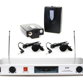 MR DJ MICVHF5400 2 Channel Professional PA/DJ/KTV/Karaoke VHF Lapel Bodypack Wireless Microphone System with Digital Receiver