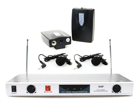 MR DJ MICVHF5400 2 Channel Professional PA/DJ/KTV/Karaoke VHF Lapel Bodypack Wireless Microphone System with Digital Receiver