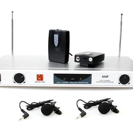 MR DJ MICVHF5400 2 Channel Professional PA/DJ/KTV/Karaoke VHF Lapel Bodypack Wireless Microphone System with Digital Receiver