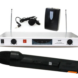 MR DJ MICVHF5600 2 Channel Professional PA/DJ/KTV/Karaoke VHF Lapel & Handheld Wireless Microphone System with Digital Receiver