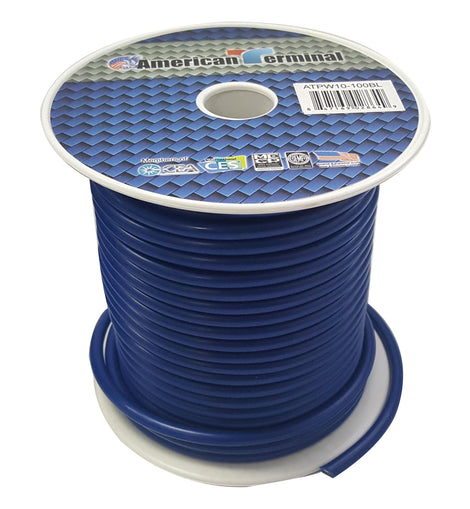 American Terminal ATPW10-100BL 10GA 100' Blue Primary Remote Power Ground Wire