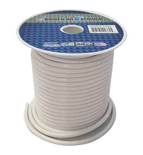 American Terminal ATPW10-100W 10GA 100' White Primary Remote Power Ground Wire