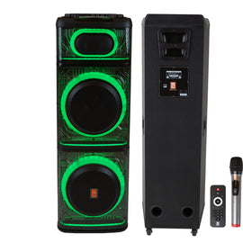 MR DJ BEVERLY HILLS 55000W Dual 12” Bluetooth Rechargeable Party Speaker Ring Partylights 2 Wireless Mic TWS Portable DJ PA System