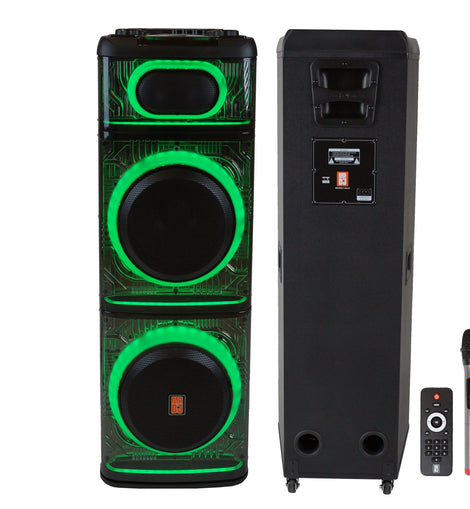 MR DJ BEVERLY HILLS 55000W Dual 12” Bluetooth Rechargeable Party Speaker Ring Partylights 2 Wireless Mic TWS Portable DJ PA System